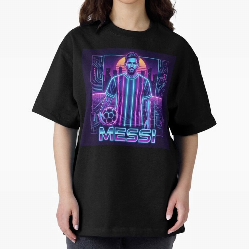 ?Argentina Football Legend Messi Cyberpunk Retro Futurist Design (Version 3) Classic T-Shirt Capture the FIFA World Cup 2026 Group Stage Journey through Neymar, Haaland and Cristiano Ronaldo Highlights, Brazil Pride, Stadium Memories, Football