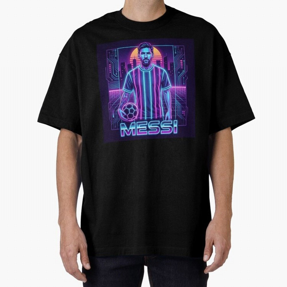 ?Argentina Football Legend Messi Cyberpunk Retro Futurist Design (Version 3) Classic T-Shirt Capture the FIFA World Cup 2026 Group Stage Journey through Neymar, Haaland and Cristiano Ronaldo Highlights, Brazil Pride, Stadium Memories, Football
