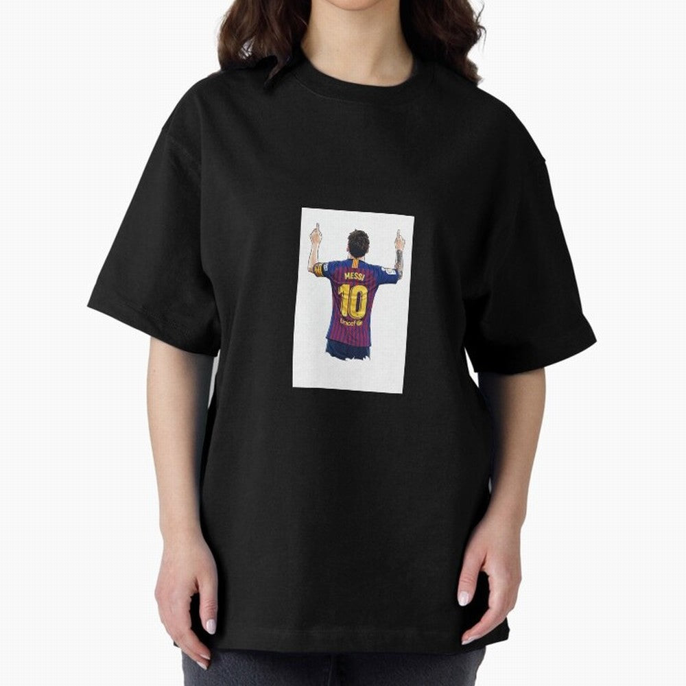 Lionel Messi Celebration Outline Barcelona FC Oversized T-Shirt Capture Stadium Memories from Match Day Hype around FIFA World Cup 2026 USA Canada Mexico, Cristiano Ronaldo, Haaland and CR7, Argentina and Brazil, Football Festival Excitement,