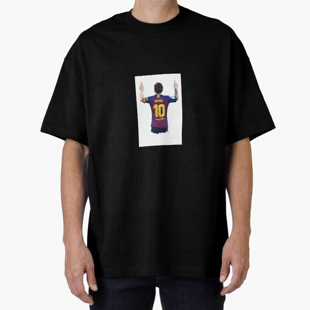 Lionel Messi Celebration Outline Barcelona FC Oversized T-Shirt Capture Stadium Memories from Match Day Hype around FIFA World Cup 2026 USA Canada Mexico, Cristiano Ronaldo, Haaland and CR7, Argentina and Brazil, Football Festival Excitement,