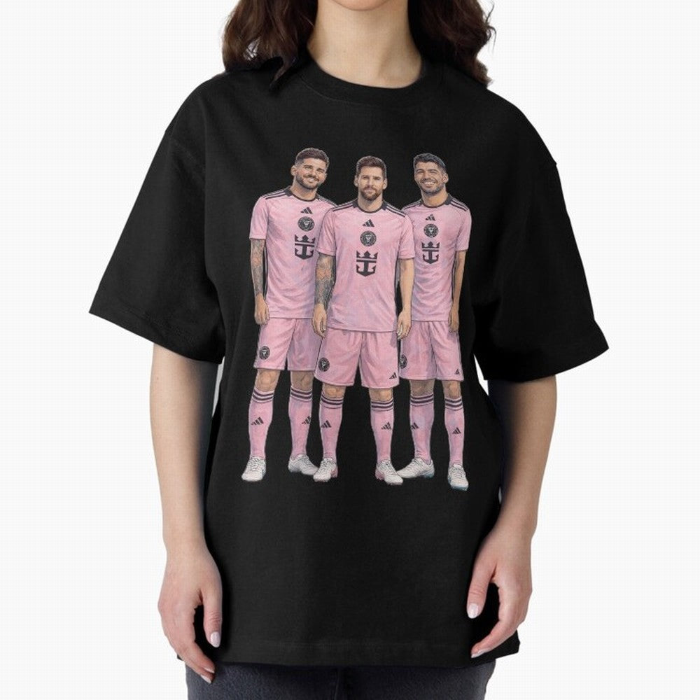 Messi, De Paul and Suarez Inter Miami artistic style ¨C MLS Soccer Oversized T-Shirt Relive the Noise and Pride of Global Football Passion for FIFA World Cup 2026 USA Canada Mexico, Highlighting CR7, Argentina, Global Supporter Spirit, Legendary