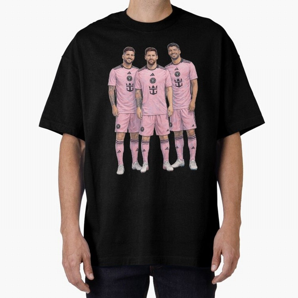 Messi, De Paul and Suarez Inter Miami artistic style ¨C MLS Soccer Oversized T-Shirt Relive the Noise and Pride of Global Football Passion for FIFA World Cup 2026 USA Canada Mexico, Highlighting CR7, Argentina, Global Supporter Spirit, Legendary