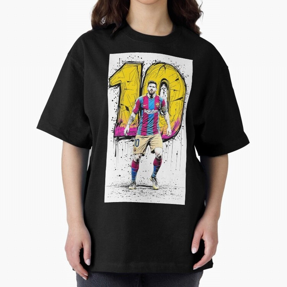 Lionel Messi Barcelona 10 Fan Art Oversized T-Shirt Cheer through Every Moment of FIFA World Cup 2026 Spirit, with England, Messi and Cristiano Ronaldo, Champion Mindset, Group Stage Buzz, Knockout Tension and Passionate Fan Culture; Great for