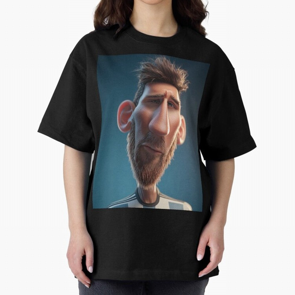Lionel Messi Funny Soccer Cartoon Football Star Oversized T-Shirt Celebrate Global Football Passion for FIFA World Cup 2026 Group Stage, Driven by Messi, CR7 and Mbappe, Portugal, Stadium Memories, Football Loyalty, International Chants and
