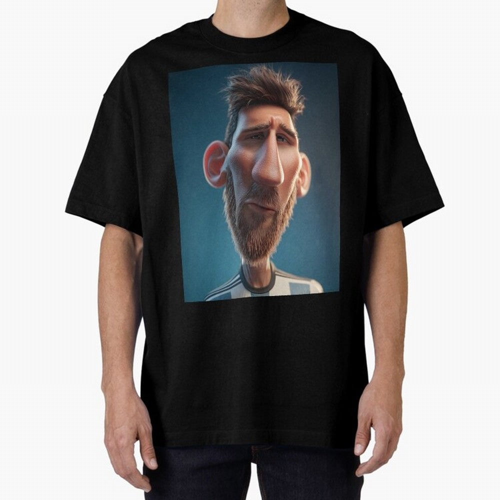 Lionel Messi Funny Soccer Cartoon Football Star Oversized T-Shirt Celebrate Global Football Passion for FIFA World Cup 2026 Group Stage, Driven by Messi, CR7 and Mbappe, Portugal, Stadium Memories, Football Loyalty, International Chants and