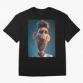 Lionel Messi Funny Soccer Cartoon Football Star Oversized T-Shirt Celebrate Global Football Passion for FIFA World Cup 2026 Group Stage, Driven by Messi, CR7 and Mbappe, Portugal, Stadium Memories, Football Loyalty, International Chants and