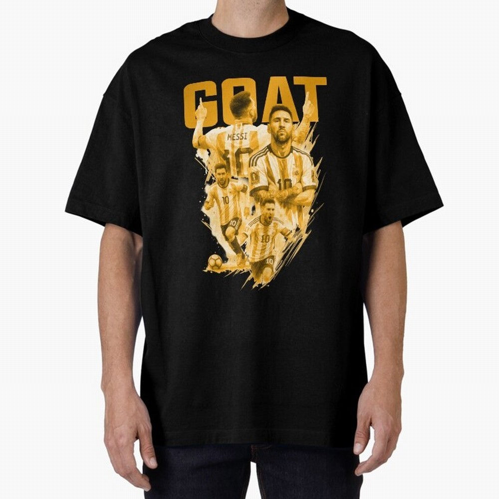 GOLD GOAT Lionel Messi watercolor illustration Oversized T-Shirt Show Match Day Excitement for FIFA World Cup 2026 Group Stage for Fans of Messi, Neymar and Mbappe and Brazil, Portugal and Argentina, Bringing Football History, Final Match Energy,
