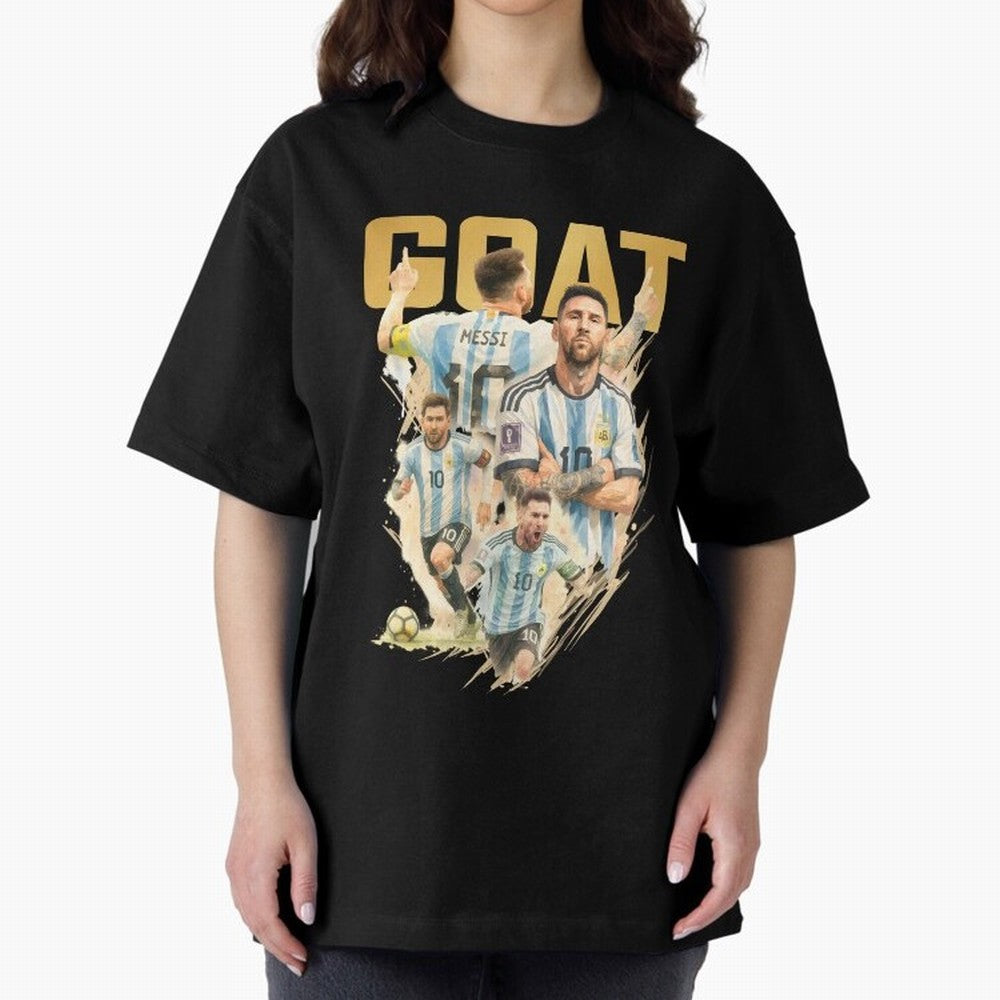 GOAT Lionel Messi watercolor illustration Oversized T-Shirt Build Match Day Hype around FIFA World Cup 2026 USA Canada Mexico, CR7, Spain, Soccer Culture, Superstar Moments, National Team Dreams and Competitive Fire; Ideal for Fans Who Follow