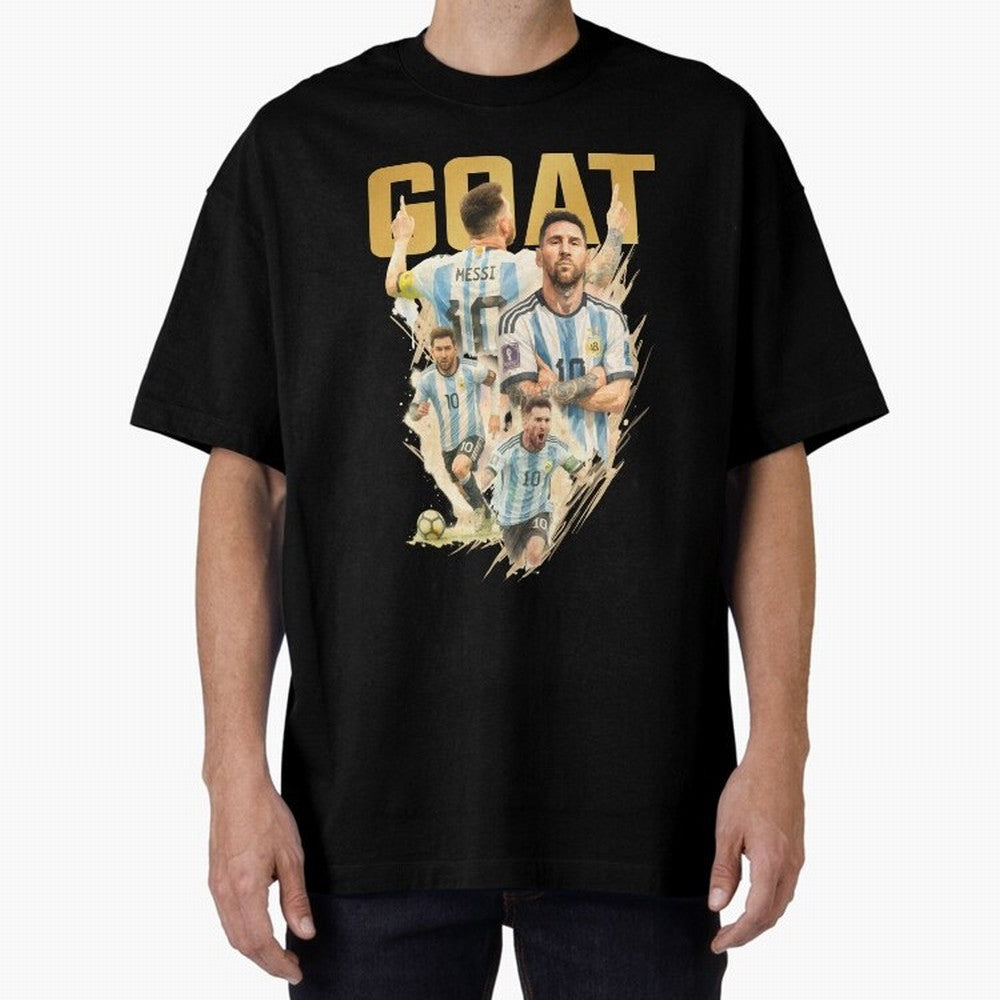 GOAT Lionel Messi watercolor illustration Oversized T-Shirt Build Match Day Hype around FIFA World Cup 2026 USA Canada Mexico, CR7, Spain, Soccer Culture, Superstar Moments, National Team Dreams and Competitive Fire; Ideal for Fans Who Follow