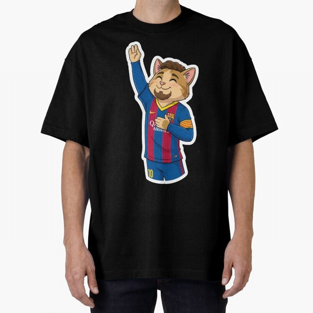 Fcb - Fc Barcelona | Cute Cat Messi with Jersey Barcelona Oversized T-Shirt Show Passion for the Stars of FIFA World Cup 2026 USA Canada Mexico for Fans of CR7 and Messi and England, Bringing Football Passion, Legendary Performances, Festival Vibes