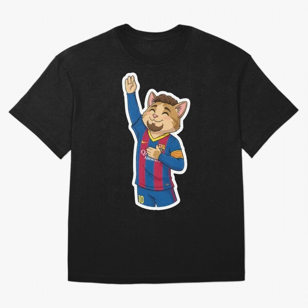 Fcb - Fc Barcelona | Cute Cat Messi with Jersey Barcelona Oversized T-Shirt Show Passion for the Stars of FIFA World Cup 2026 USA Canada Mexico for Fans of CR7 and Messi and England, Bringing Football Passion, Legendary Performances, Festival Vibes