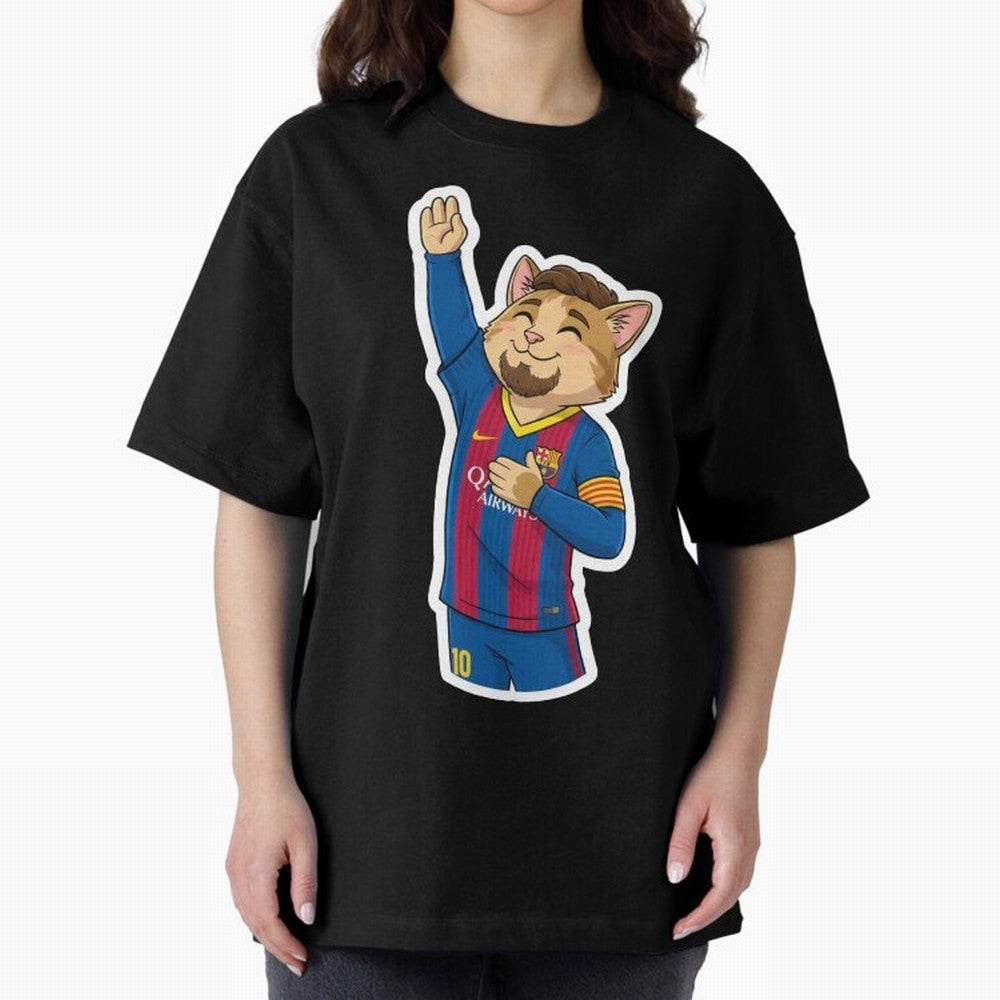 Fcb - Fc Barcelona | Cute Cat Messi with Jersey Barcelona Oversized T-Shirt Show Passion for the Stars of FIFA World Cup 2026 USA Canada Mexico for Fans of CR7 and Messi and England, Bringing Football Passion, Legendary Performances, Festival Vibes