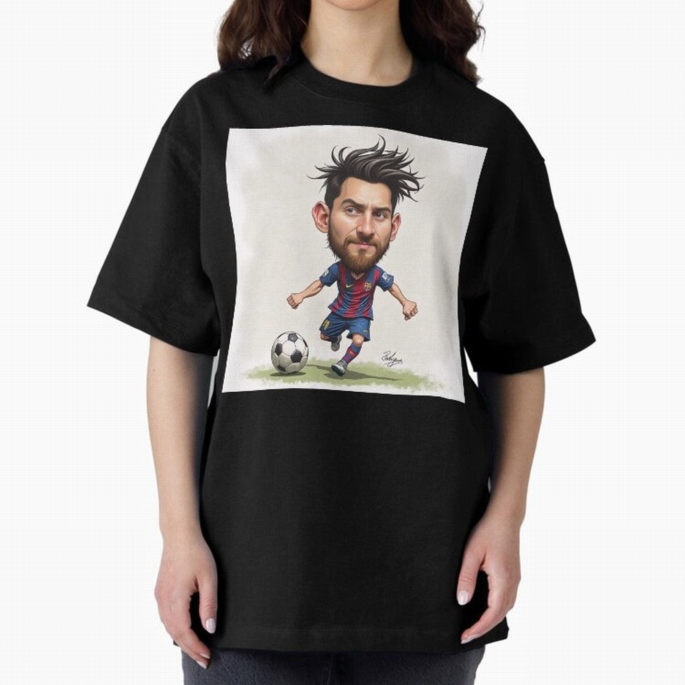 The Little Magician ¨C Caricature of Lionel Messi Oversized T-Shirt Experience the Global Stage of Match Day Hype around FIFA World Cup 2026 Group Stage, Messi and Cristiano Ronaldo, France and Portugal, Fan Favorite Moments, National Team Passion,