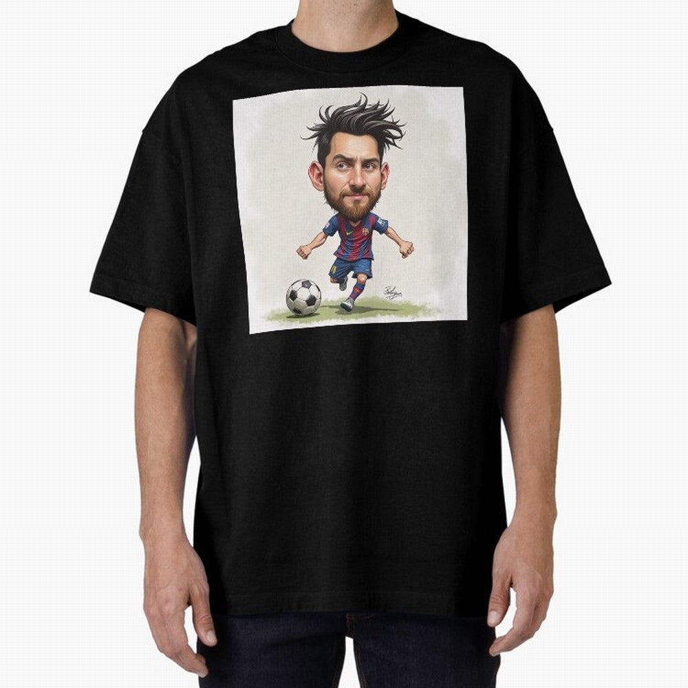The Little Magician ¨C Caricature of Lionel Messi Oversized T-Shirt Experience the Global Stage of Match Day Hype around FIFA World Cup 2026 Group Stage, Messi and Cristiano Ronaldo, France and Portugal, Fan Favorite Moments, National Team Passion,