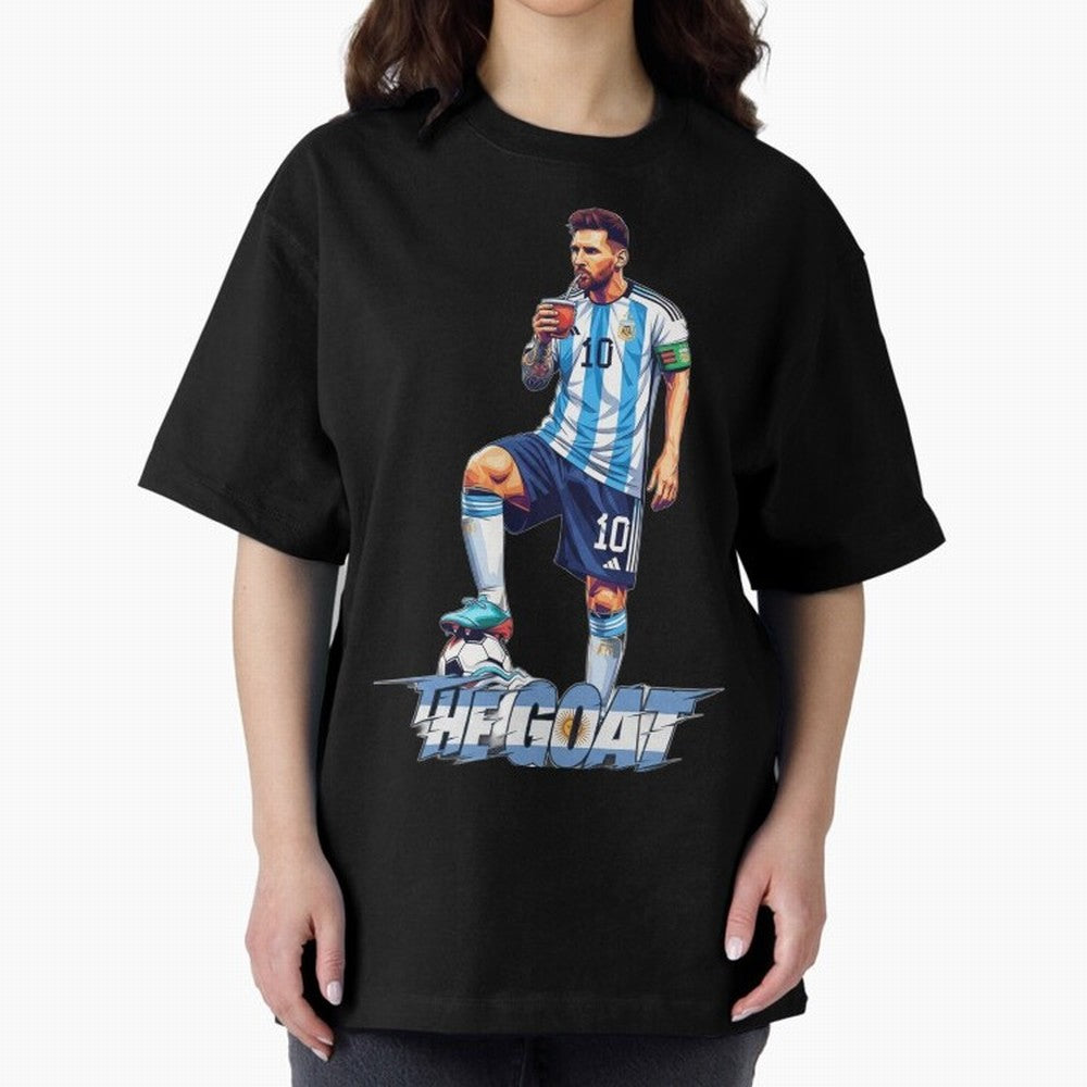 Messi Illustrated Style Drinking Mate ¨C Unique Design by The Goat Classic T-Shirt Discover Global Football Passion for FIFA World Cup 2026 Group Stage, Capturing Messi and Cristiano Ronaldo, Spain and Netherlands, Stadium Chants, National Pride,