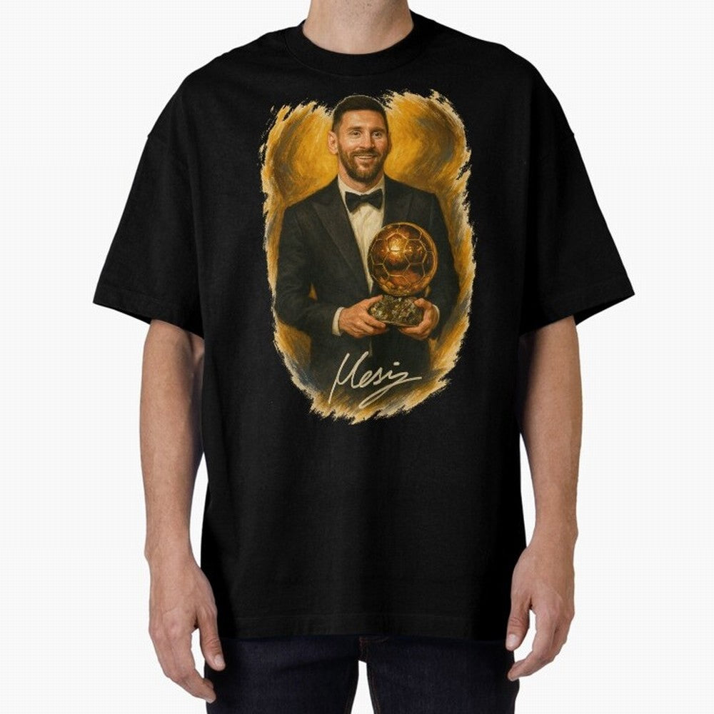 Lionel Messi Ballon d'Or Portrait ¨C Football Legend in Tuxedo Holding Trophy Classic T-Shirt Make Your Look Match FIFA World Cup 2026 Group Stage Spirit, Centered on Spain and Netherlands, Messi and Cristiano Ronaldo, Tournament Hype, Historic
