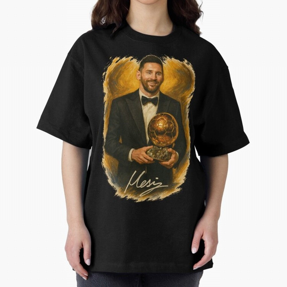 Lionel Messi Ballon d'Or Portrait ¨C Football Legend in Tuxedo Holding Trophy Classic T-Shirt Make Your Look Match FIFA World Cup 2026 Group Stage Spirit, Centered on Spain and Netherlands, Messi and Cristiano Ronaldo, Tournament Hype, Historic