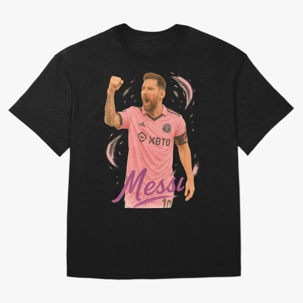 Lionel Messi Inter Miami Art ¨C Pink Jersey Football Icon Tribute	 Oversized T-Shirt Back Your Heroes with Match Day Hype around FIFA World Cup 2026 Group Stage, CR7 and Messi, England and Germany, Tournament Hype, Historic Matchups, Family Viewing