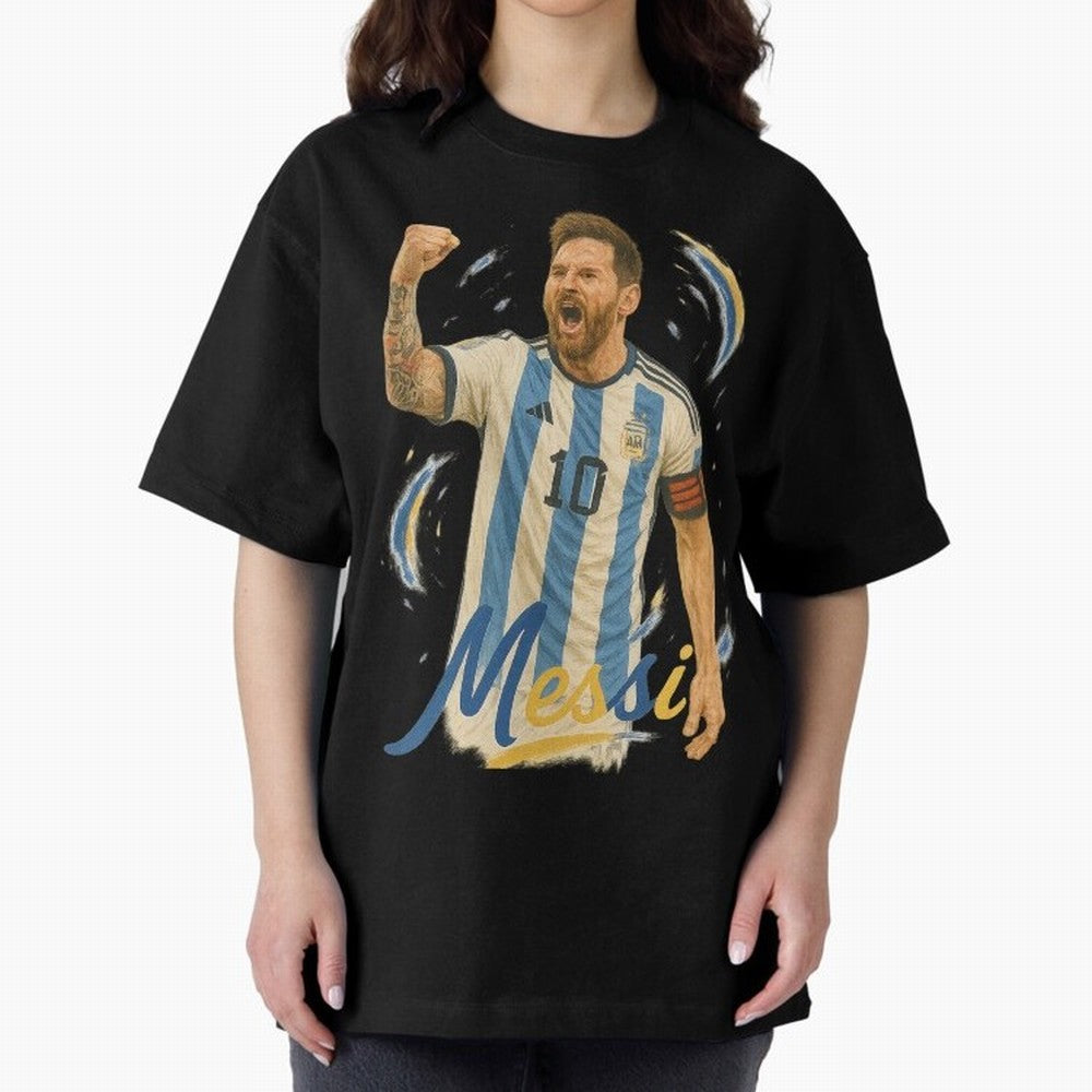 Lionel Messi Argentina Art ¨C Iconic World Cup Champion Tribute Design	 Oversized T-Shirt Celebrate Supporters United by FIFA World Cup 2026 USA Canada Mexico for Fans of Cristiano Ronaldo, Haaland and CR7 and England, Bringing Stadium Chants,