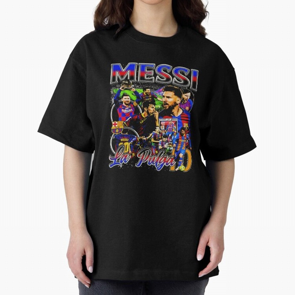 Lionel Messi La Pulga Oversized T-Shirt Follow Match Day Hype around FIFA World Cup 2026 Group Stage, Neymar, Haaland and Cristiano Ronaldo, Spain and Netherlands, Championship Spirit, Famous Goals, Roaring Crowds and International Football Unity;