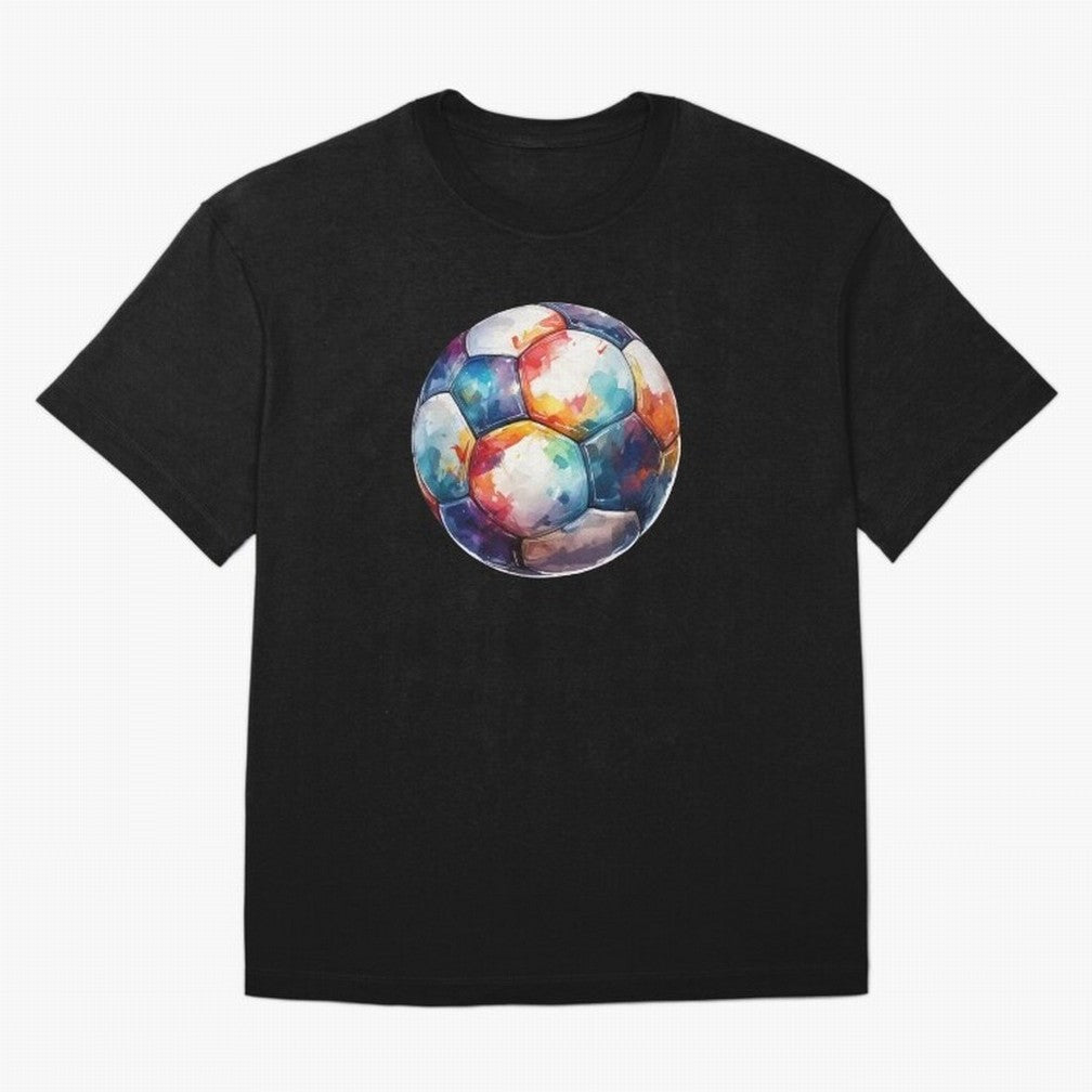 Football Soccer Ball Watercolor Illustration Drawing (Black BG) Oversized T-Shirt Relive Legendary Nights from FIFA World Cup 2026 for Fans of Cristiano Ronaldo and Brazil, Portugal and Argentina, Bringing Sports Nostalgia, International