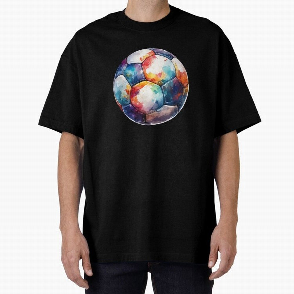 Football Soccer Ball Watercolor Illustration Drawing (Black BG) Oversized T-Shirt Relive Legendary Nights from FIFA World Cup 2026 for Fans of Cristiano Ronaldo and Brazil, Portugal and Argentina, Bringing Sports Nostalgia, International