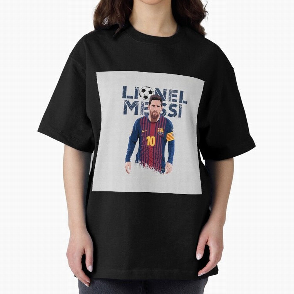 Stylized Lionel Messi Barcelona Illustration ¨C Iconic Football Artwork Oversized T-Shirt Bring World Football Passion into FIFA World Cup 2026 Group Stage Centered on Cristiano Ronaldo, Portugal, Spain and Germany Energy, Championship Spirit,