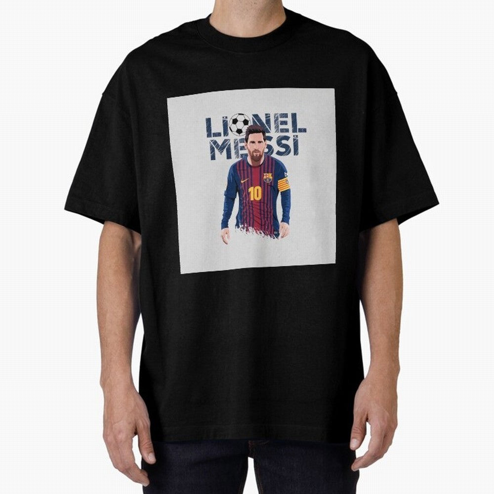 Stylized Lionel Messi Barcelona Illustration ¨C Iconic Football Artwork Oversized T-Shirt Bring World Football Passion into FIFA World Cup 2026 Group Stage Centered on Cristiano Ronaldo, Portugal, Spain and Germany Energy, Championship Spirit,