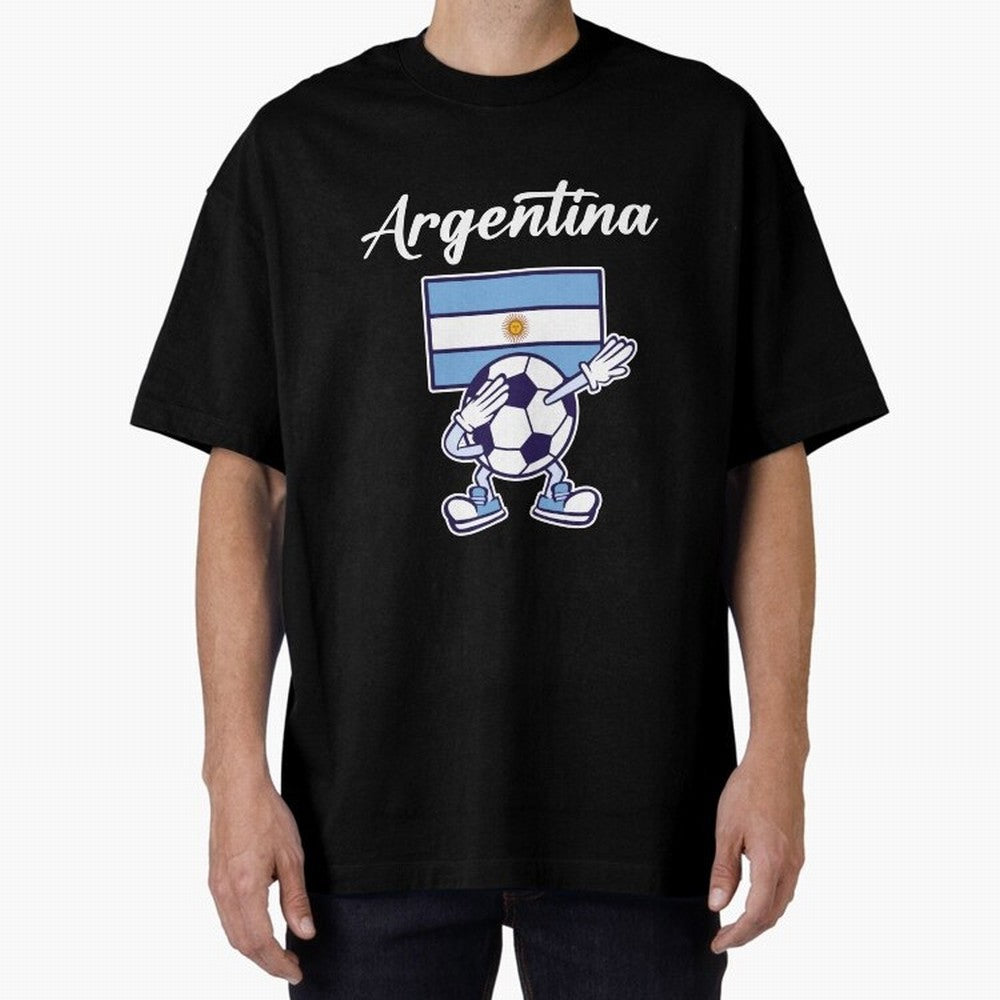 ARGENTINA - Dabbing Football Soccer Ball - ARGENTINA Oversized T-Shirt Celebrate Football Heritage in Match Day Hype around FIFA World Cup 2026 Group Stage, Mbappe, Netherlands, Worldwide Fan Energy, Dramatic Goals, Stadium Lights and Championship