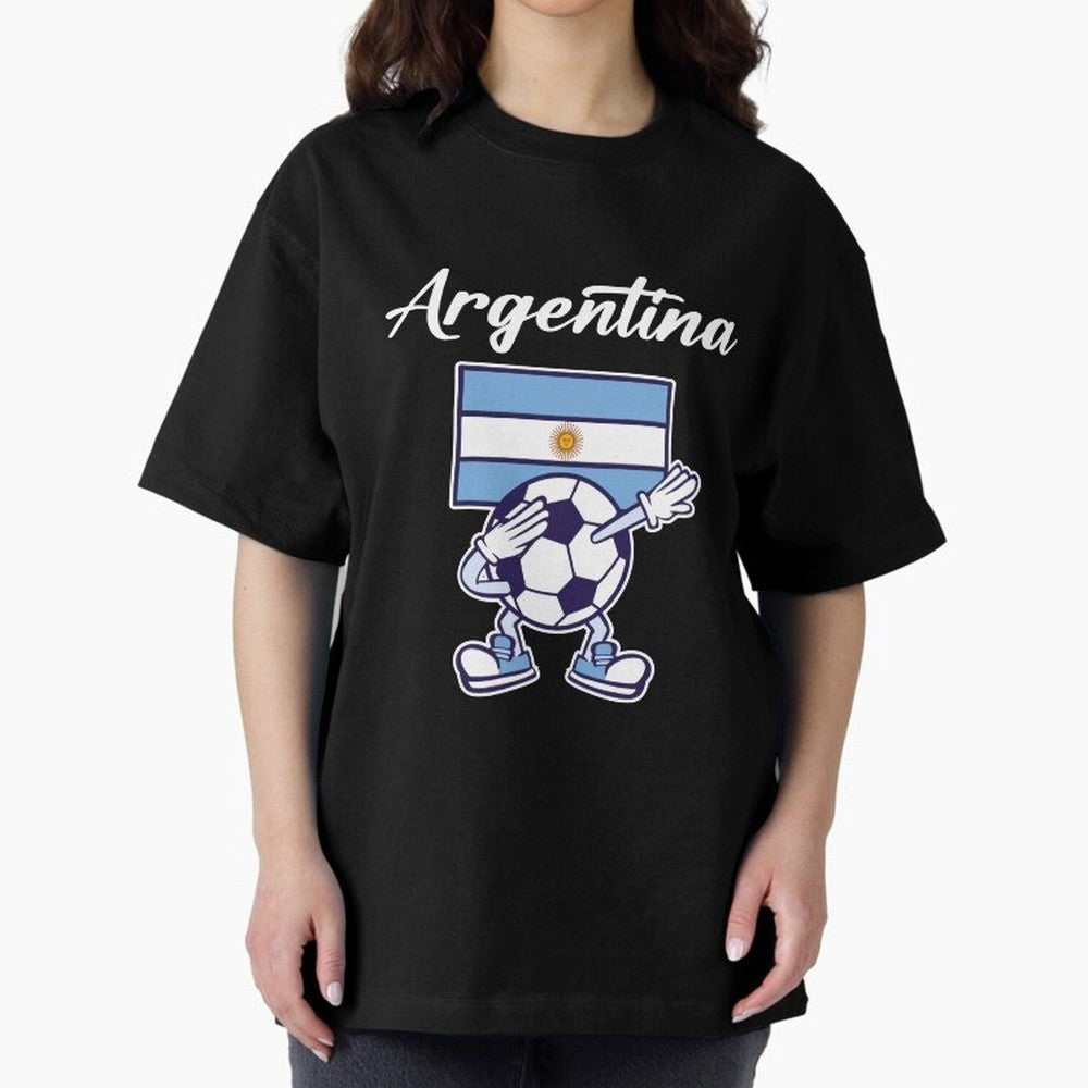 ARGENTINA - Dabbing Football Soccer Ball - ARGENTINA Oversized T-Shirt Celebrate Football Heritage in Match Day Hype around FIFA World Cup 2026 Group Stage, Mbappe, Netherlands, Worldwide Fan Energy, Dramatic Goals, Stadium Lights and Championship