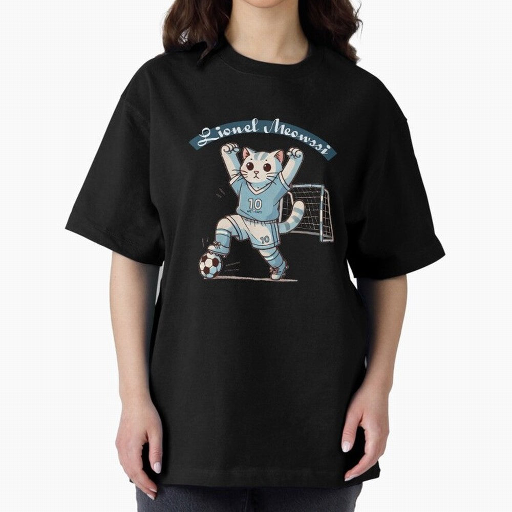 Lionel Meowssi Oversized T-Shirt Refresh Match Day Hype around FIFA World Cup 2026 USA Canada Mexico, CR7 and Messi, France and Portugal, Championship Spirit, Famous Goals, Roaring Crowds and International Football Unity; Ideal for Football Dads,