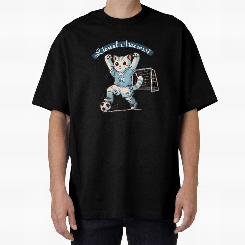 Lionel Meowssi Oversized T-Shirt Refresh Match Day Hype around FIFA World Cup 2026 USA Canada Mexico, CR7 and Messi, France and Portugal, Championship Spirit, Famous Goals, Roaring Crowds and International Football Unity; Ideal for Football Dads,