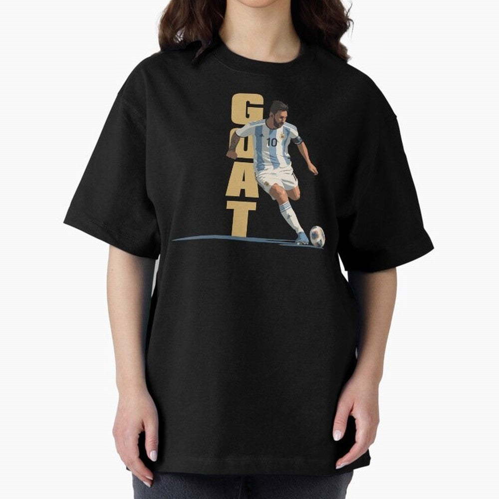 Messi in action GOAT Minimalist Graphic Premium T-Shirt Celebrate Golden Goal Energy in Match Day Hype around FIFA World Cup 2026, Mbappe and Neymar, Brazil, Portugal and Argentina, Stadium Chants, National Pride, Trophy Dreams and Unforgettable