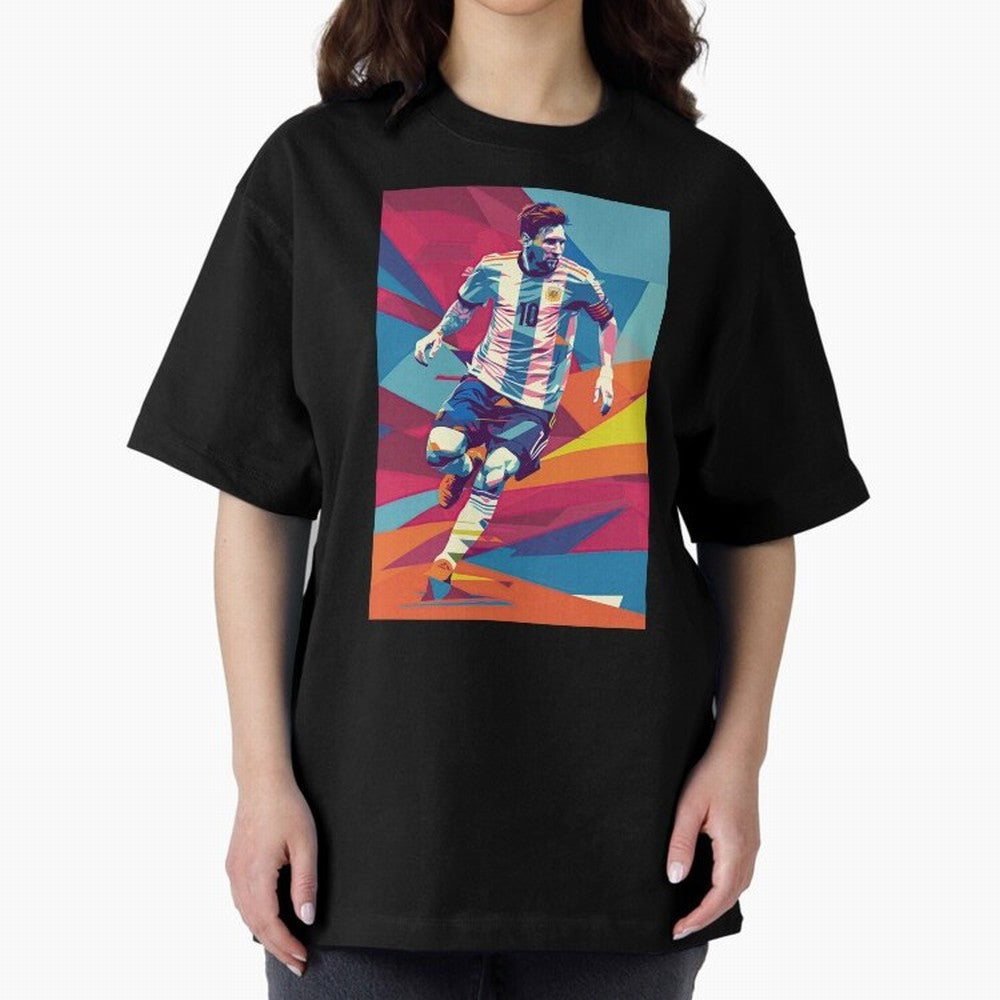Messi in action Graphic poster design Premium T-Shirt Show Championship Spirit for Global Football Passion for FIFA World Cup 2026, Built around Neymar, Haaland and Cristiano Ronaldo, Argentina and Brazil, Stadium Chants, National Pride, Trophy