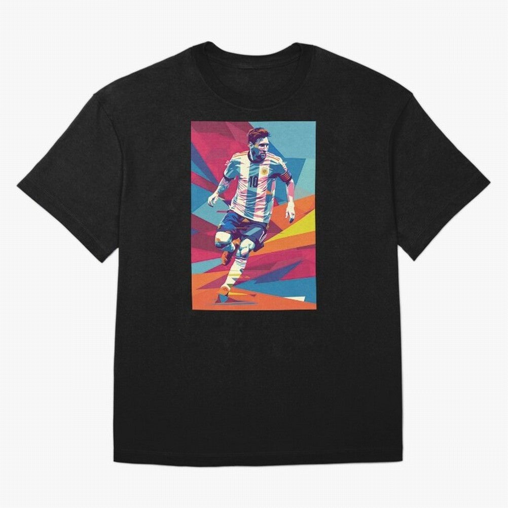 Messi in action Graphic poster design Premium T-Shirt Show Championship Spirit for Global Football Passion for FIFA World Cup 2026, Built around Neymar, Haaland and Cristiano Ronaldo, Argentina and Brazil, Stadium Chants, National Pride, Trophy