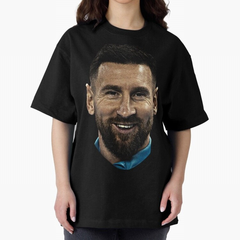Messi Iconic Smile - Streetwear Style Portrait Premium T-Shirt Relive Legendary Nights from FIFA World Cup 2026 USA Canada Mexico Spirit, Driven by Argentina and Brazil, Messi and Cristiano Ronaldo, Champion Mindset, Group Stage Buzz, Knockout