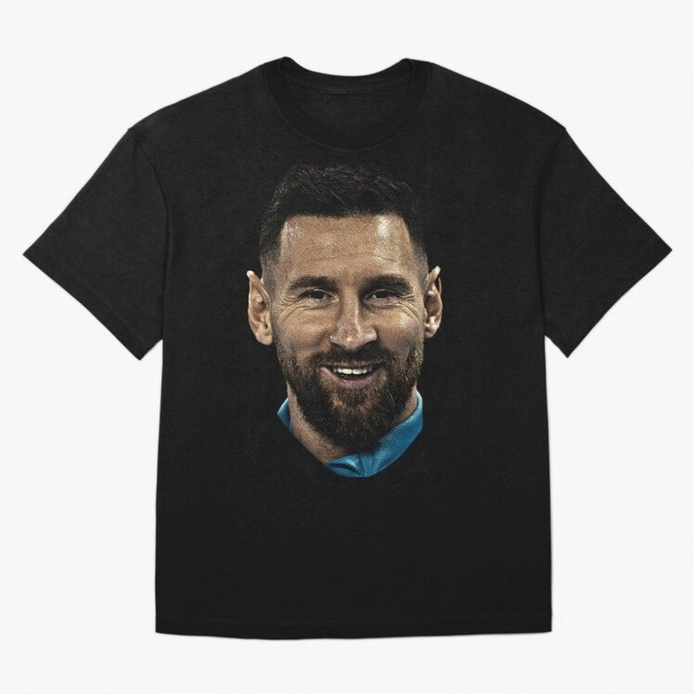 Messi Iconic Smile - Streetwear Style Portrait Premium T-Shirt Relive Legendary Nights from FIFA World Cup 2026 USA Canada Mexico Spirit, Driven by Argentina and Brazil, Messi and Cristiano Ronaldo, Champion Mindset, Group Stage Buzz, Knockout