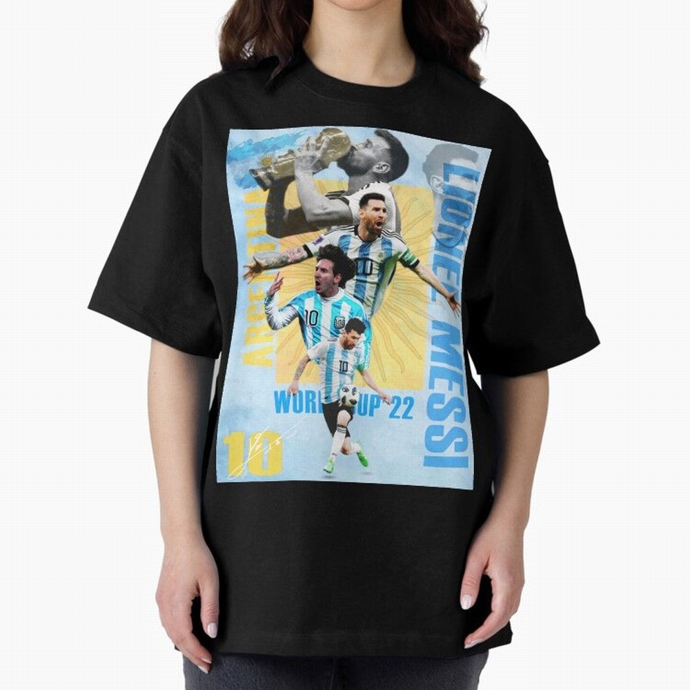 Lionel Messi Argentina World Cup Victory Poster - 2022 Soccer Champion Wall Art Premium T-Shirt Feel the Roar of FIFA World Cup 2026 for Fans of Messi, CR7 and Mbappe and Portugal, Bringing Match Day Excitement, Supporter Culture, Golden Goals and