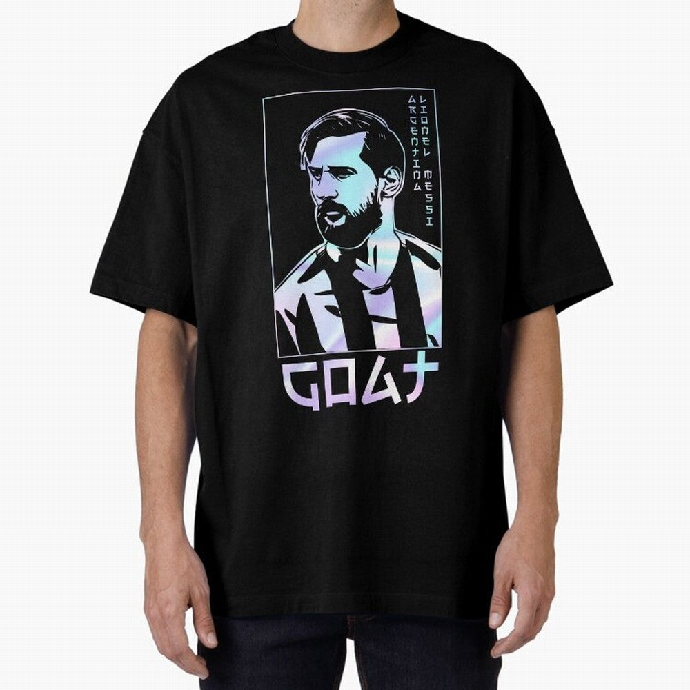 Lionel Messi Holographic Style Portrait art illustration Premium T-Shirt Bring Global Tournament Vibes to FIFA World Cup 2026 for Fans of Cristiano Ronaldo and England and Germany, Bringing Classic Soccer Heritage, Championship Pressure, Fan