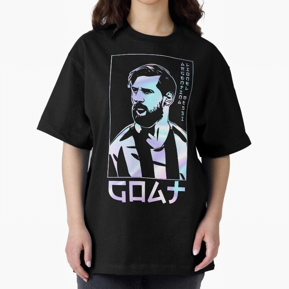 Lionel Messi Holographic Style Portrait art illustration Premium T-Shirt Bring Global Tournament Vibes to FIFA World Cup 2026 for Fans of Cristiano Ronaldo and England and Germany, Bringing Classic Soccer Heritage, Championship Pressure, Fan