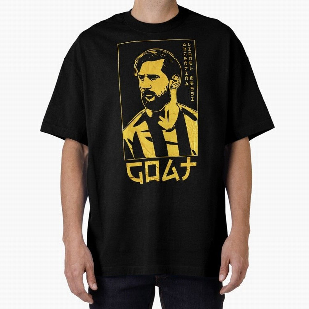 Lionel Messi Golden Style Portrait art illustration Premium T-Shirt Celebrate Global Passion for FIFA World Cup 2026 Group Stage for Fans of Neymar, Haaland and Cristiano Ronaldo and Portugal, Spain and Germany, Bringing Football Festival