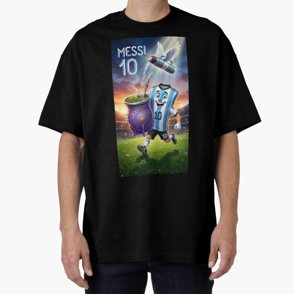 Messi 10 & Mate Magic ¨C The Soul of Argentine Football - Argentina Football Mate Mascot - Messi 10 Soccer Fan Art Oversized T-Shirt Celebrate Classic Football Spirit in the FIFA World Cup 2026 Group Stage Journey through Neymar Highlights,