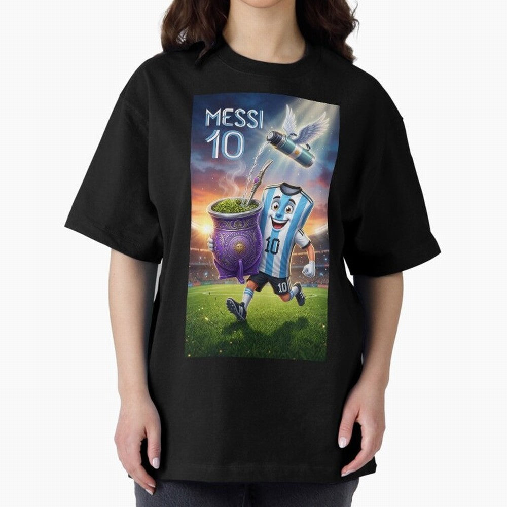Messi 10 & Mate Magic ¨C The Soul of Argentine Football - Argentina Football Mate Mascot - Messi 10 Soccer Fan Art Oversized T-Shirt Celebrate Classic Football Spirit in the FIFA World Cup 2026 Group Stage Journey through Neymar Highlights,