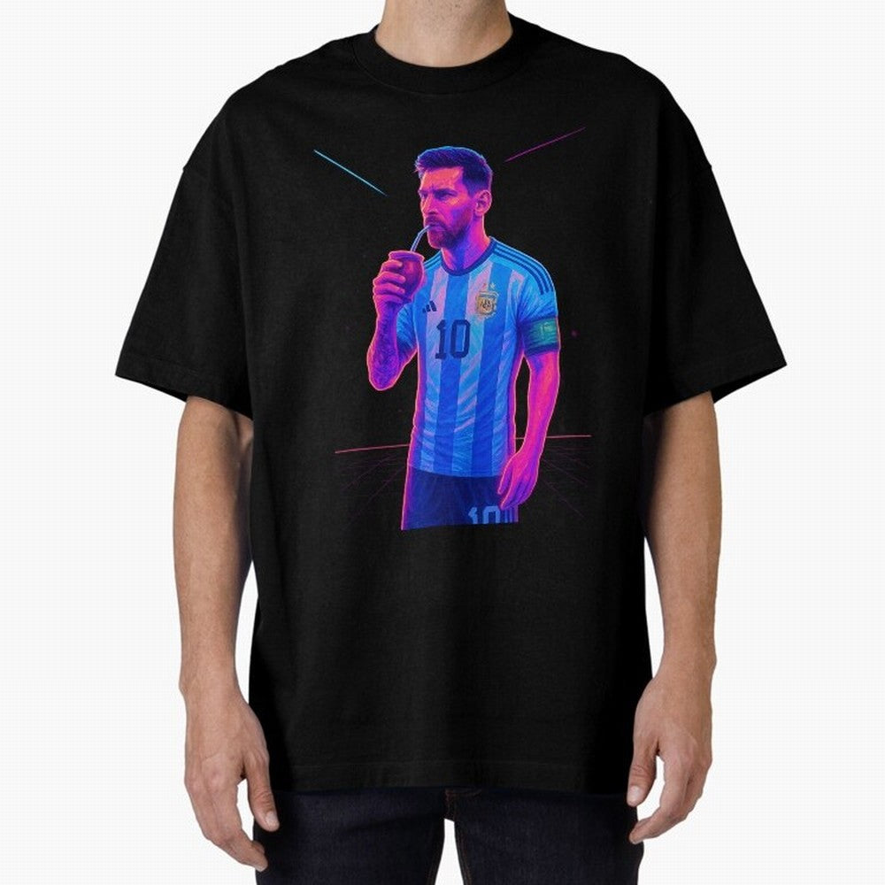 Messi The Goat Art Neon Synthwave Cyberpunk ¨C Retro Futuristic Classic T-Shirt Show Match Day Excitement for FIFA World Cup 2026 USA Canada Mexico Spirit, Centered on Netherlands, Haaland, Stadium Memories, Football Loyalty, International Chants
