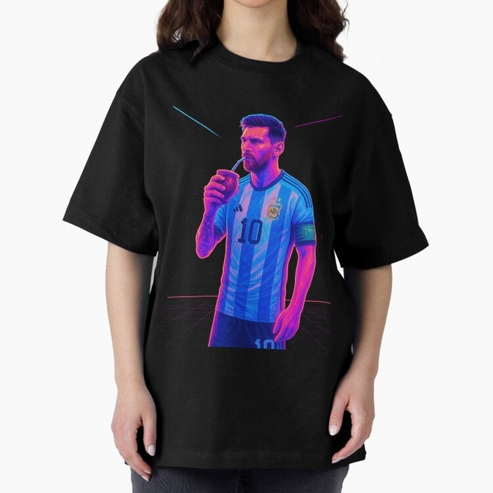 Messi The Goat Art Neon Synthwave Cyberpunk ¨C Retro Futuristic Classic T-Shirt Show Match Day Excitement for FIFA World Cup 2026 USA Canada Mexico Spirit, Centered on Netherlands, Haaland, Stadium Memories, Football Loyalty, International Chants