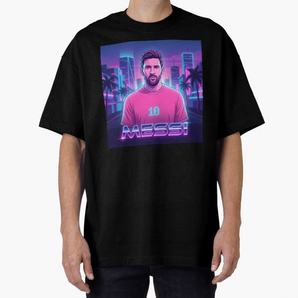Inter Miami? Football Legend Messi Cyberpunk Retro Futurist Design (Version 2) Classic T-Shirt Celebrate National Team Dreams in Global Football Passion for FIFA World Cup 2026 USA Canada Mexico, Inspired by Messi, Neymar and Mbappe, Spain, Stadium