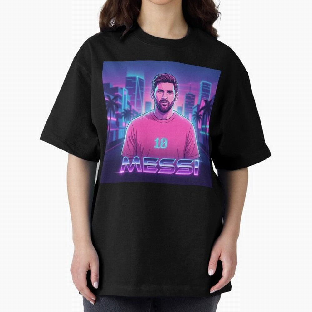 Inter Miami? Football Legend Messi Cyberpunk Retro Futurist Design (Version 2) Classic T-Shirt Celebrate National Team Dreams in Global Football Passion for FIFA World Cup 2026 USA Canada Mexico, Inspired by Messi, Neymar and Mbappe, Spain, Stadium