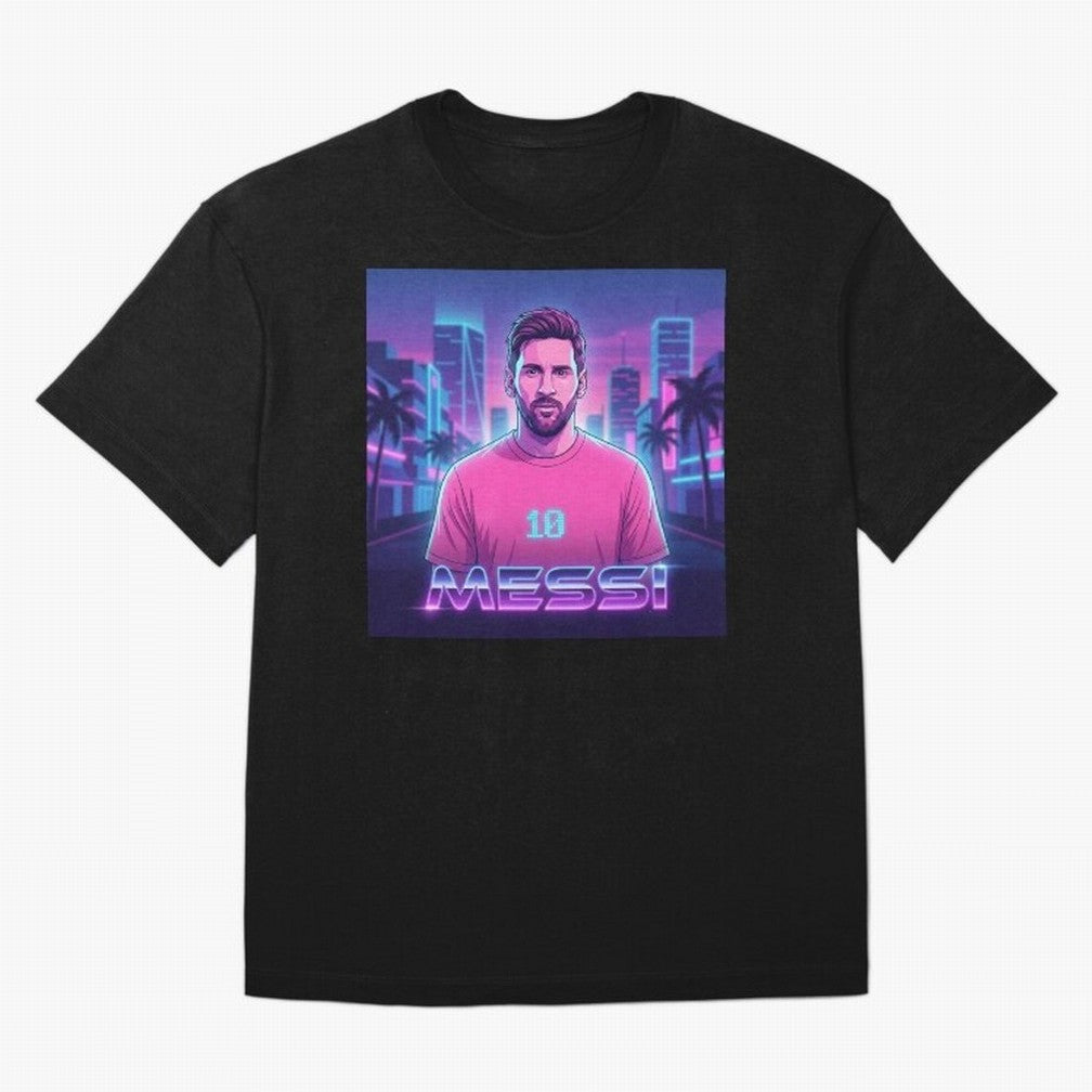 Inter Miami? Football Legend Messi Cyberpunk Retro Futurist Design (Version 2) Classic T-Shirt Celebrate National Team Dreams in Global Football Passion for FIFA World Cup 2026 USA Canada Mexico, Inspired by Messi, Neymar and Mbappe, Spain, Stadium