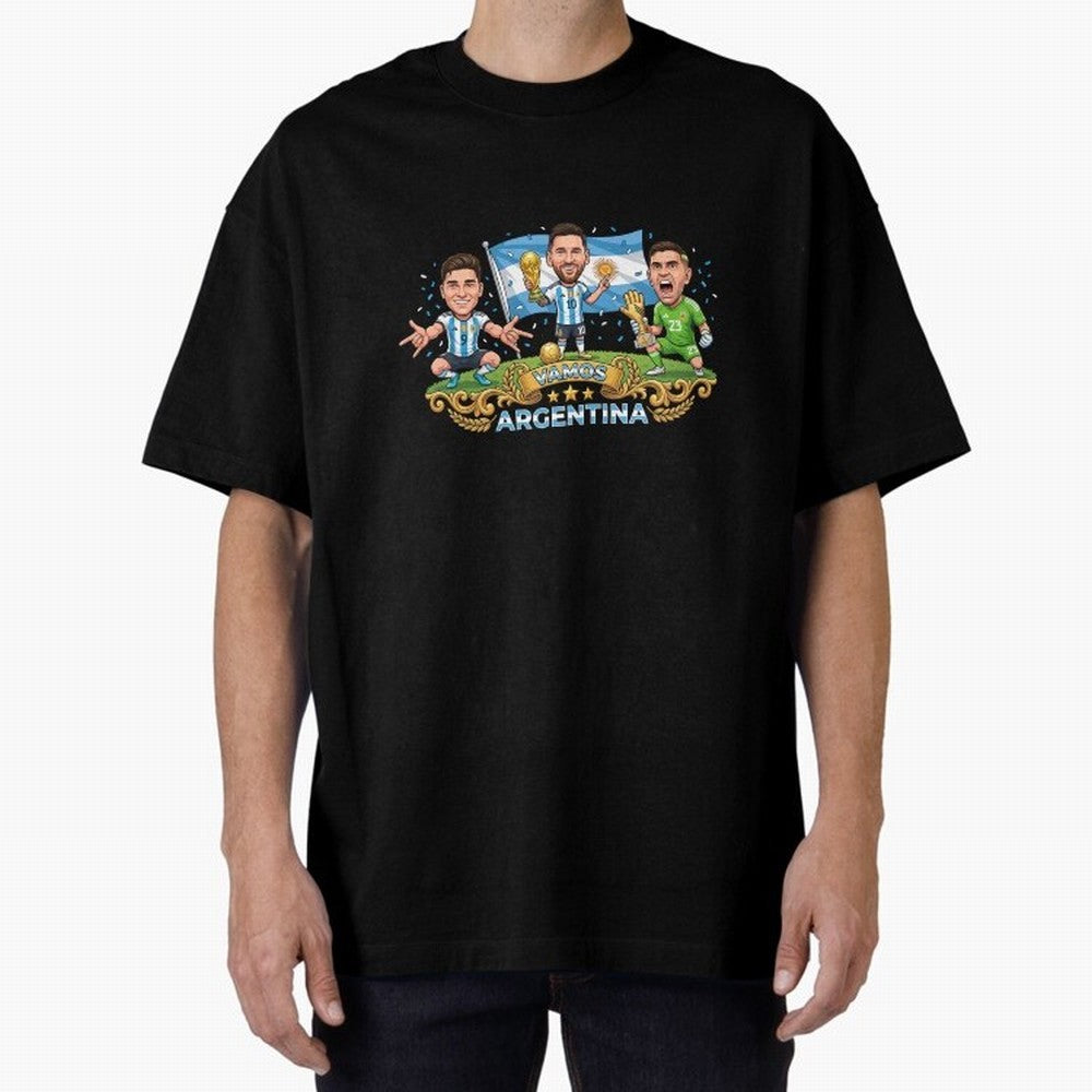 Argentina World Champions Messi Cartoon Classic T-Shirt Cheer for FIFA World Cup 2026 Driven by Neymar, England and Germany Energy, Champion Mindset, Group Stage Buzz, Knockout Tension and Passionate Fan Culture; Ideal for Passionate Fans Who Love