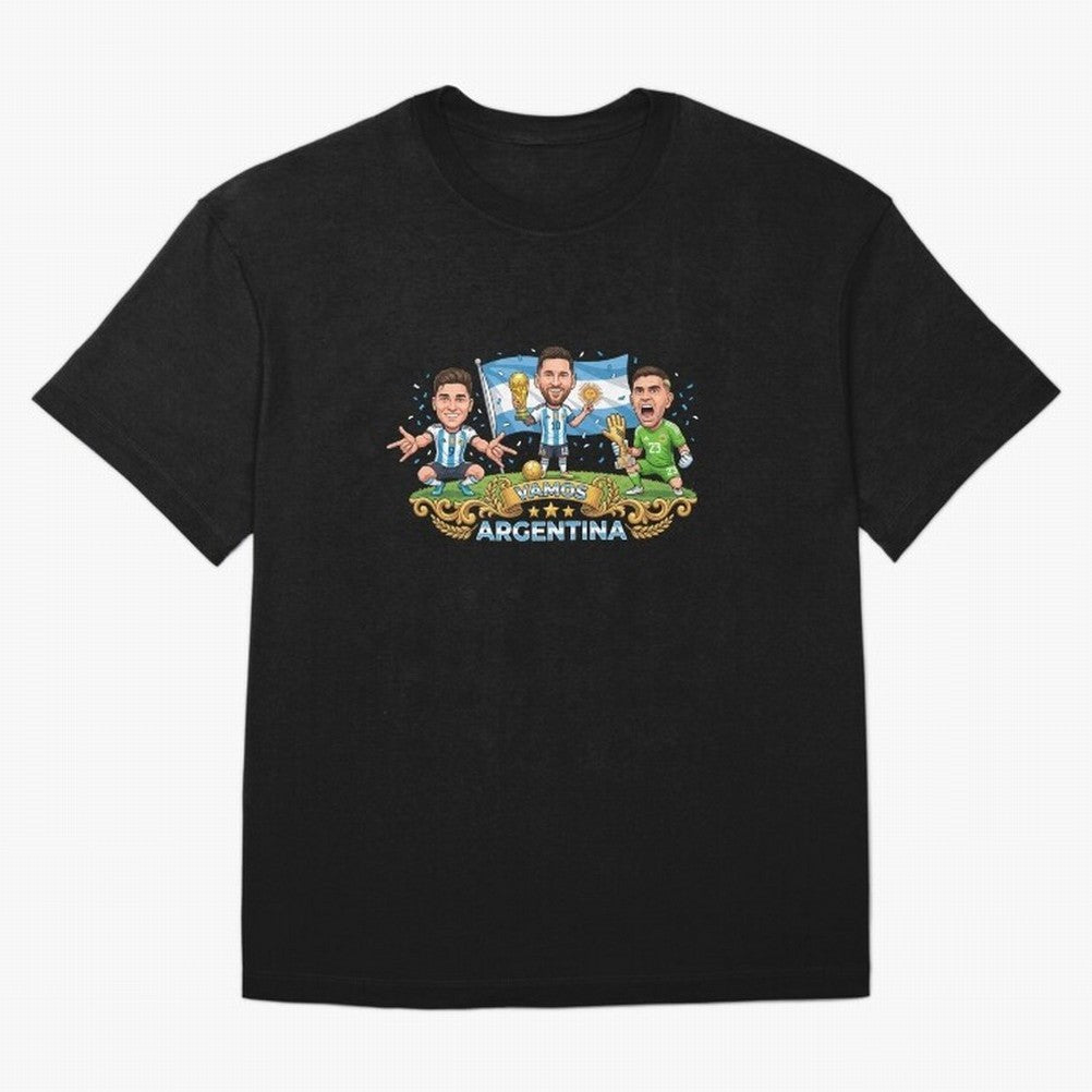 Argentina World Champions Messi Cartoon Classic T-Shirt Cheer for FIFA World Cup 2026 Driven by Neymar, England and Germany Energy, Champion Mindset, Group Stage Buzz, Knockout Tension and Passionate Fan Culture; Ideal for Passionate Fans Who Love
